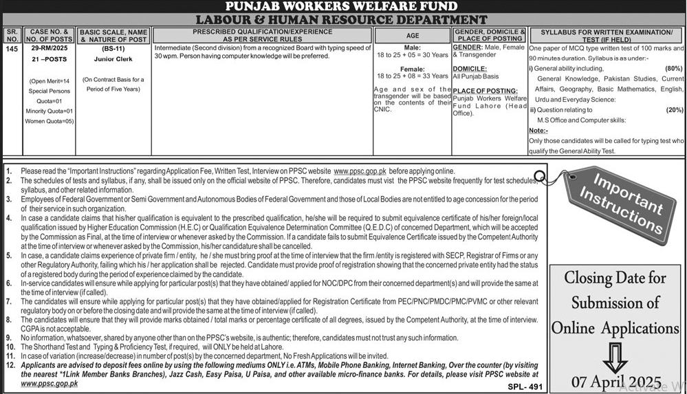 Junior Clerk Jobs in PPSC March 2025 1 Junior Clerk Jobs in PPSC March 2025